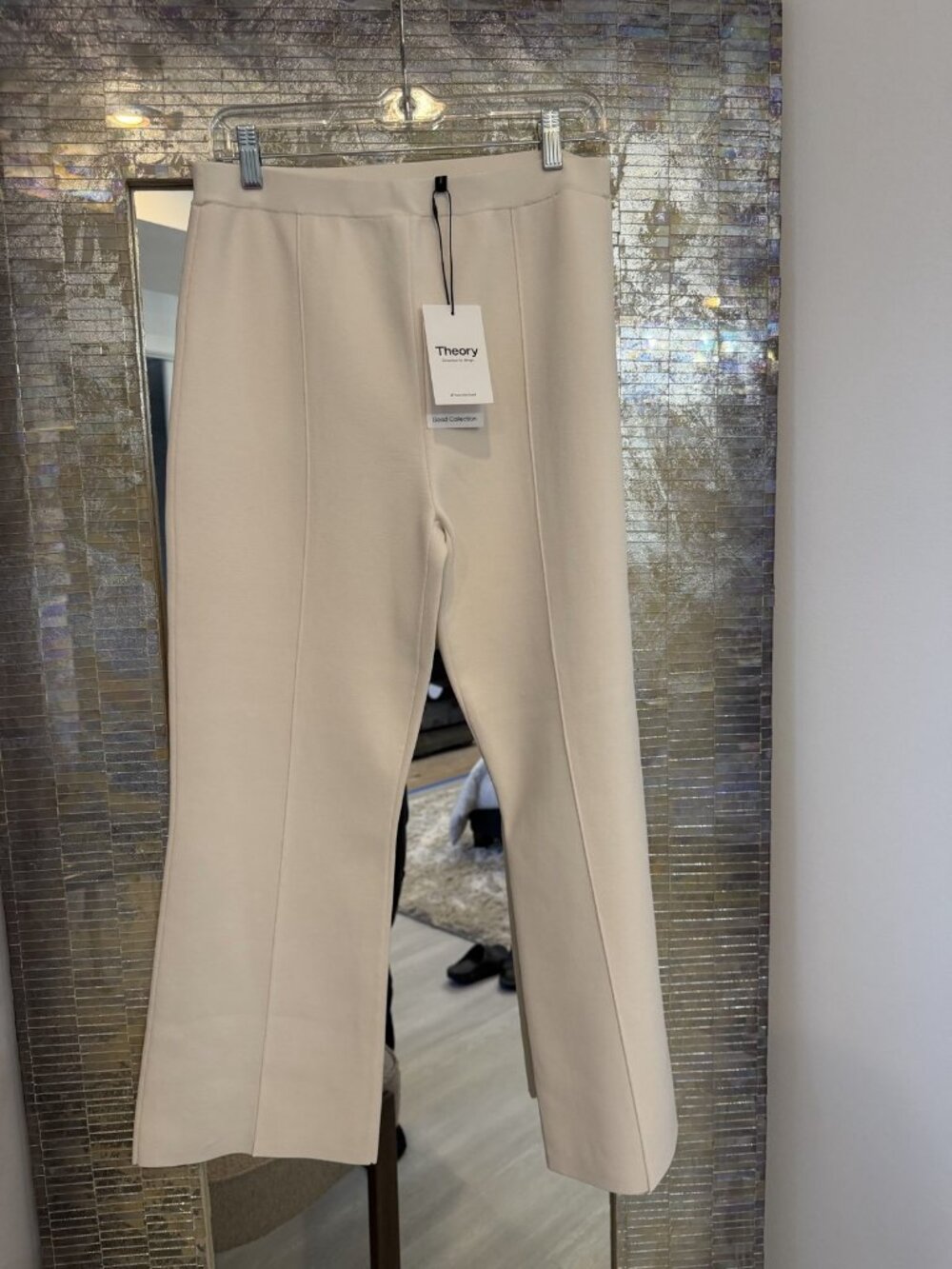 NWT Theory Good Collection Cream Ribbed Knit Trousers Front Seam Flare M